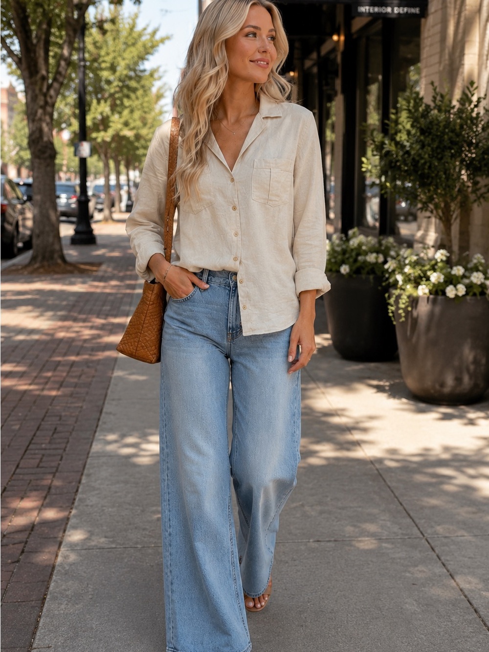 Abercrombie & Fitch Cream Button-Down Linen Shirt